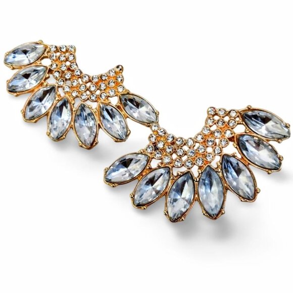 Gennaro 2” Wing Cluster Faceted Crystal Gold Tone Oversized Stud Earrings JW1526 - Picture 3 of 6